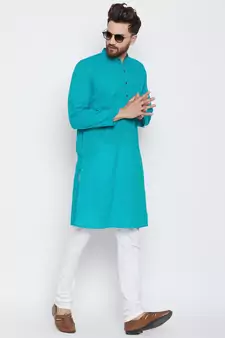 sky blue woven pure cotton men-kurtas
