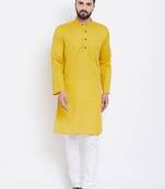 Yellow woven pure cotton men-kurtas