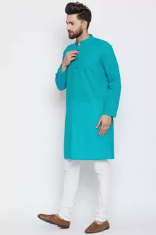 sky blue woven pure cotton men-kurtas