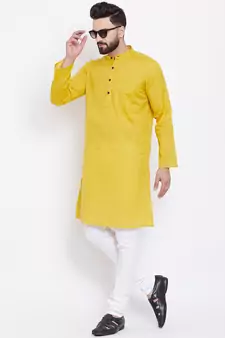 Yellow woven pure cotton men-kurtas