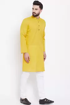 Yellow woven pure cotton men-kurtas