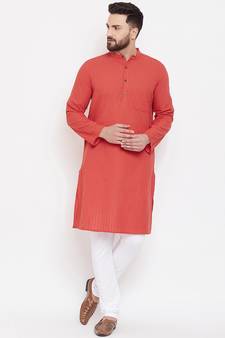 Orange woven pure cotton men-kurtas