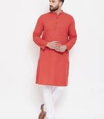Orange woven pure cotton men-kurtas