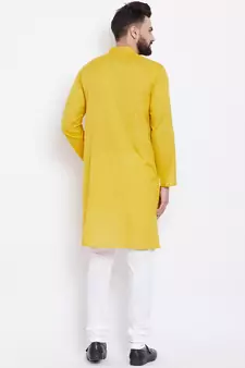 Yellow woven pure cotton men-kurtas