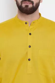 Yellow woven pure cotton men-kurtas
