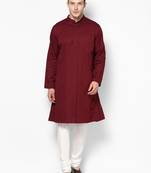 Maroon woven pure cotton men-kurtas