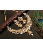 Gorgeous Gold Plated Cz Diamond Design Replica Peacock Bridal Choker Necklace Set