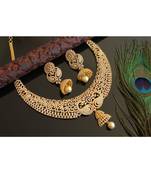 Gorgeous Gold Plated Cz Diamond Design Replica Peacock Bridal Choker Necklace Set