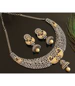 Gorgeous Oxidised Silver Cz Diamond Design Replica Peacock Bridal Choker Necklace Set