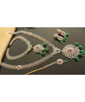 Beautiful Cz Two Tone Ruby Emerald Designer Bridal Set 1