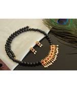 Beautiful Gold Tone Black Pearl Designer Necklace Set