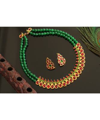 Beautiful Gold Tone Kemp Green Designer Necklace Set 1