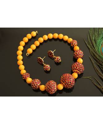 Beautiful Yellow Agate Kemp Rudra Balls Designer Necklace Set 1