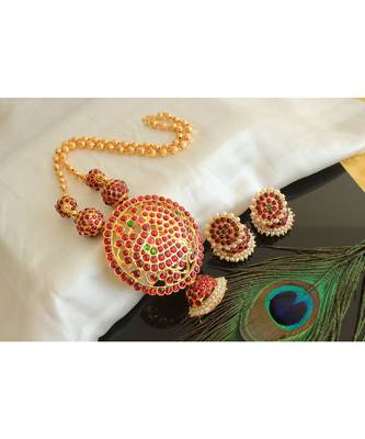 Beautiful Kemp Green Rudra Ball Designer Necklace Set  2