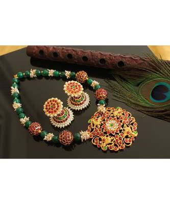 Beautiful Kemp Green Designer Necklace Set  1