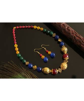 Beautiful Gold Tone Multi Color Agates Necklace Set  1