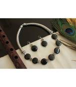 Beautiful Silver Tone Black Olax Bead Necklace Set 