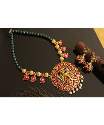 Beautiful Gold Tone Kemp Green Designer Necklace Set  1