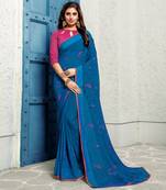 Blue woven Chiffon saree with blouse