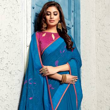 Blue woven Chiffon saree with blouse 2