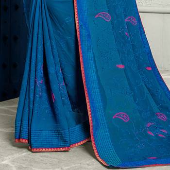 Blue woven Chiffon saree with blouse 3