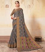 Grey woven Cotton Blend saree with blouse