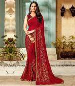 Red printed Georgette saree with blouse