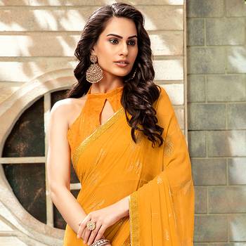 Yellow printed Georgette saree with blouse 2