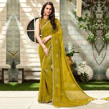 green printed Georgette saree with blouse 1