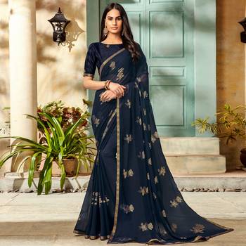 Blue printed Georgette saree with blouse 1