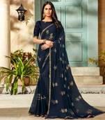 Blue printed Georgette saree with blouse