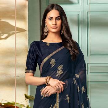 Blue printed Georgette saree with blouse 2