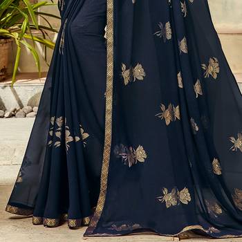 Blue printed Georgette saree with blouse 3