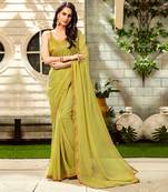 Green printed Georgette saree with blouse