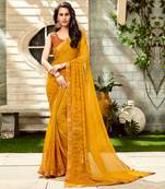 Mustard woven Georgette saree with blouse
