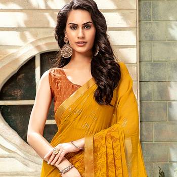Mustard woven Georgette saree with blouse 2
