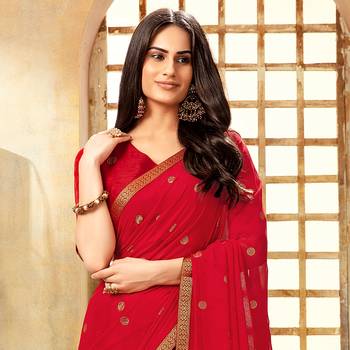Red woven Georgette saree with blouse 2