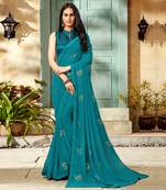 Turquoise woven Georgette saree with blouse
