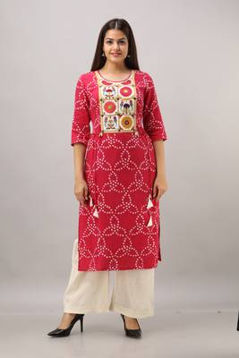 Women's Maroon Silk Cotton Bandhej Printed Straight Kurta 1