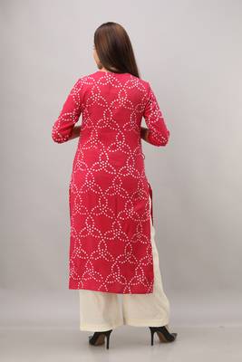 Women's Maroon Silk Cotton Bandhej Printed Straight Kurta 5