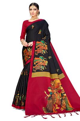 Black Art Silk Printed Saree 1