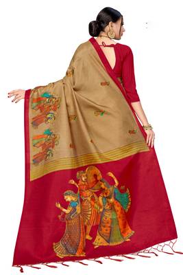 Golden Art Silk Printed Saree 2
