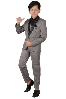 Grey plain polyester boys-suit 3