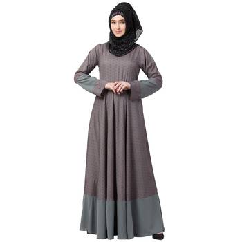 Polka Dotted Full Flare Abaya- Grey 1