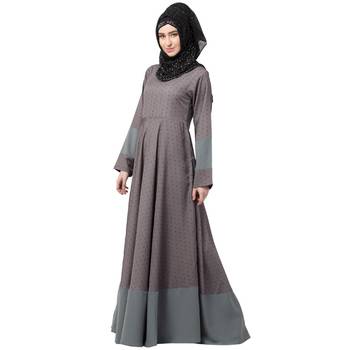 Polka Dotted Full Flare Abaya- Grey 2