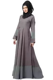 Polka Dotted Full Flare Abaya- Grey