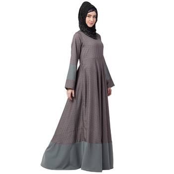 Polka Dotted Full Flare Abaya- Grey 3