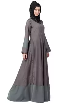 Polka Dotted Full Flare Abaya- Grey