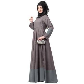 Polka Dotted Full Flare Abaya- Grey 5