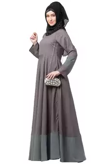 Polka Dotted Full Flare Abaya- Grey
